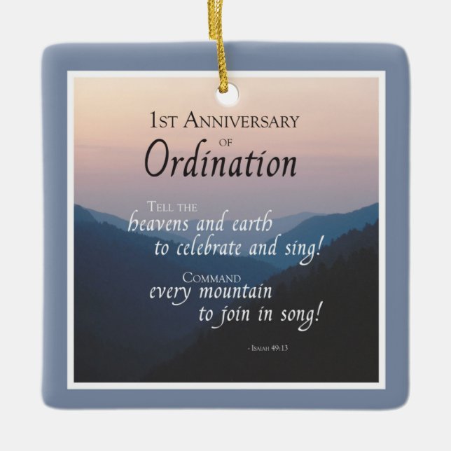 Personalize 1st Anniversary of Ordination Congrats Ceramic Ornament (Front)