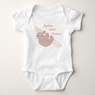 Personalize 1st Christmas Sloth Baby Bodysuit