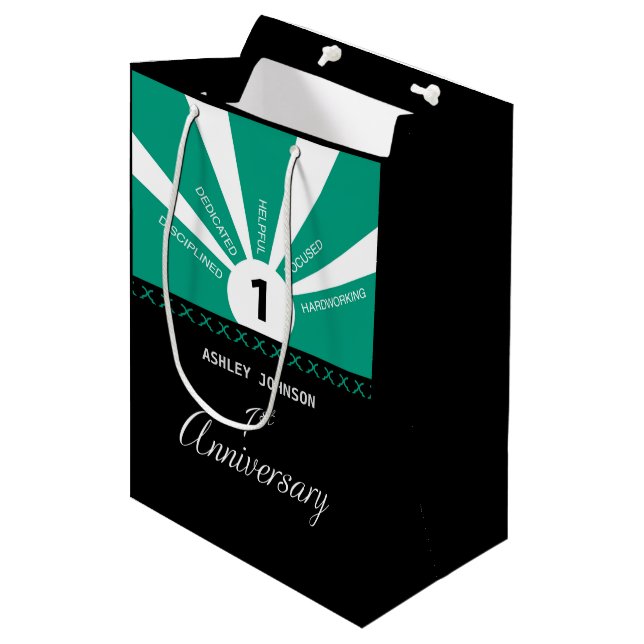 Personalize, 1st Year Employee Anniversary Medium Gift Bag (Front Angled)