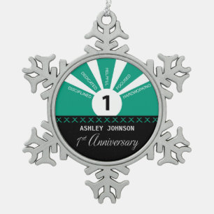 Personalize, 1st Year Employee Anniversary Snowflake Pewter Christmas Ornament