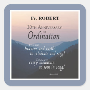 Personalize 20th Anniversary Ordination Congrats Square Sticker