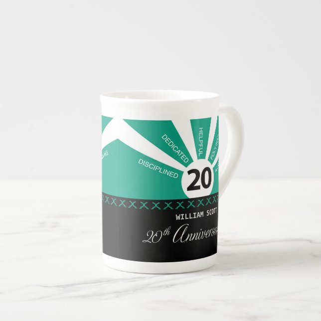 Personalize, 20th Yr Business Employee Anniversary Bone China Mug (Front Right)