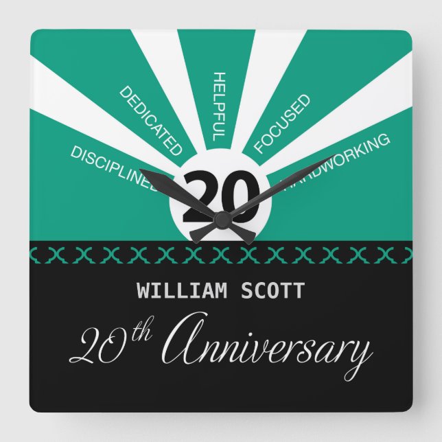 Personalize, 20th Yr Business Employee Anniversary Square Wall Clock (Front)
