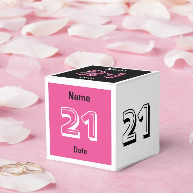 Personalize 21st Birthday Pink Black Favour Box (Wedding)