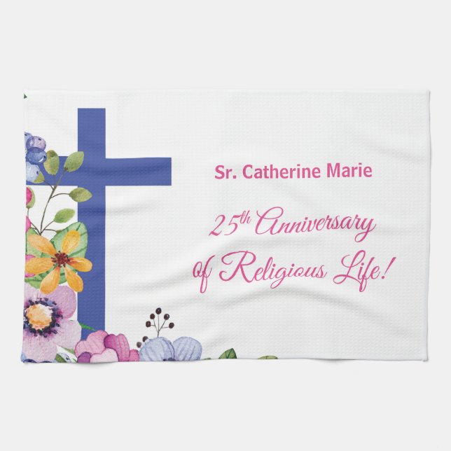 Personalize, 25th Anniversary Nun Religious Life Kitchen Towel (Horizontal)