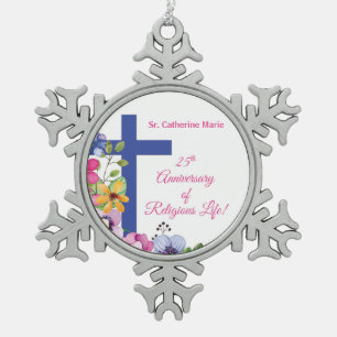 Personalize, 25th Anniversary Nun Religious Life Snowflake Pewter Christmas Ornament