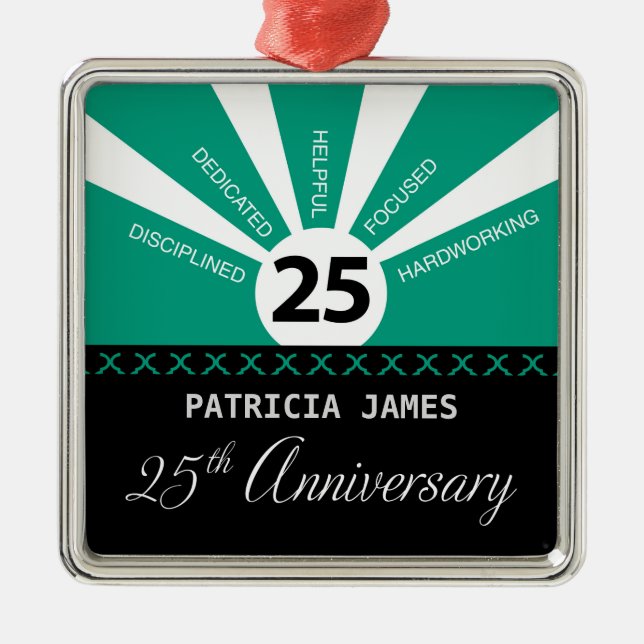 Personalize, 25th Year Employee Anniversary Metal Ornament (Front)