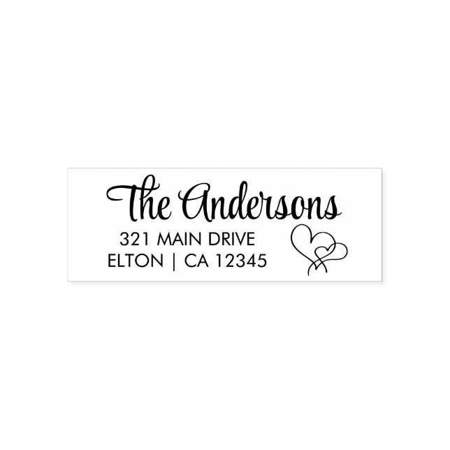 Personalize 2 Hearts Script Return Address  Self-inking Stamp (Design)