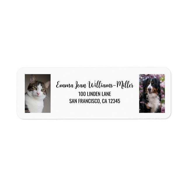 Personalize 2 Photos Cat Dog Modern Return Address (Front)