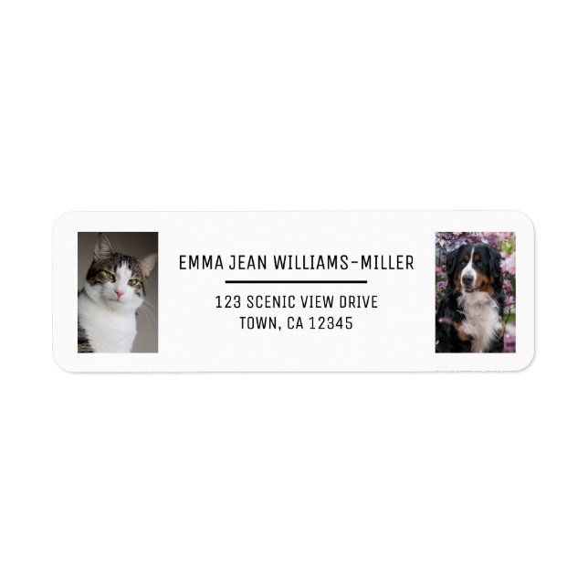Personalize 2 Photos Cat Dog Modern Return Address (Front)
