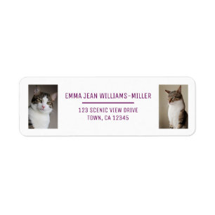 Personalize 2 Photos w/ Cat Modern Return Address