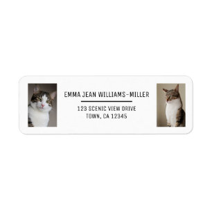 Personalize 2 Photos w/ Cat Modern Return Address