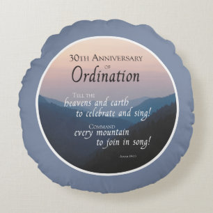 Personalize 30th Anniversary Ordination Congrats Round Pillow