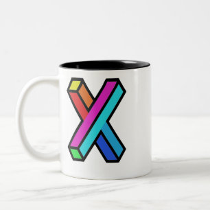 Personalize 3D colourful modern Monogram initial X Two-Tone Coffee Mug
