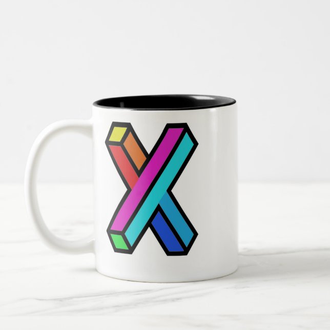 Personalize 3D colourful modern Monogram initial X Two-Tone Coffee Mug (Left)