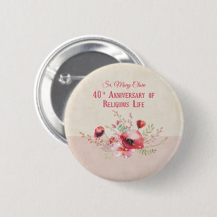 Personalize, 40th Anniversary Nun, Pink and 2 Inch Round Button