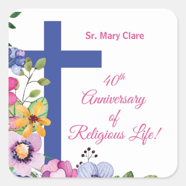 Personalize, 40th Anniversary Nun Religious Life Square Sticker (Front)
