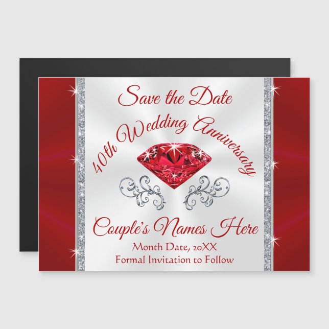 Personalize 40th Anniversary Save the Date Magnets (Front/Back)