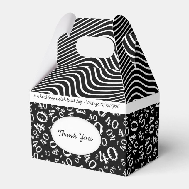 Personalize:  40th Birthday Black and White Theme Favor Box (Front Side)