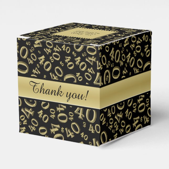 Personalize: 40th Birthday Party Gold/Black Favor Box (Front Side)