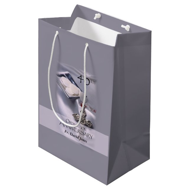 Personalize, 40th Ordination Anniversary Congrats Medium Gift Bag (Front Angled)