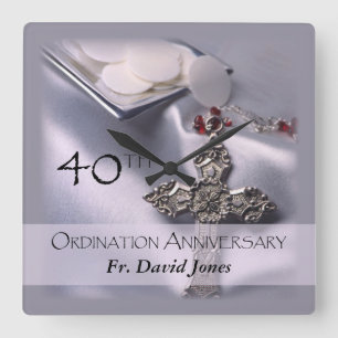 Personalize, 40th Ordination Anniversary Congrats Square Wall Clock