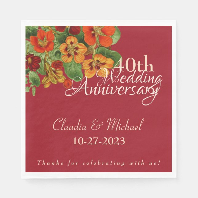 Personalize 40th Wedding Anniversary Celebration  Napkin (Front)