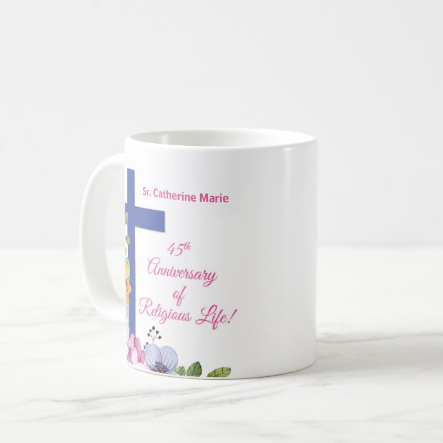 Personalize, 45th Anniversary Nun Religious Life Coffee Mug (Front Left)