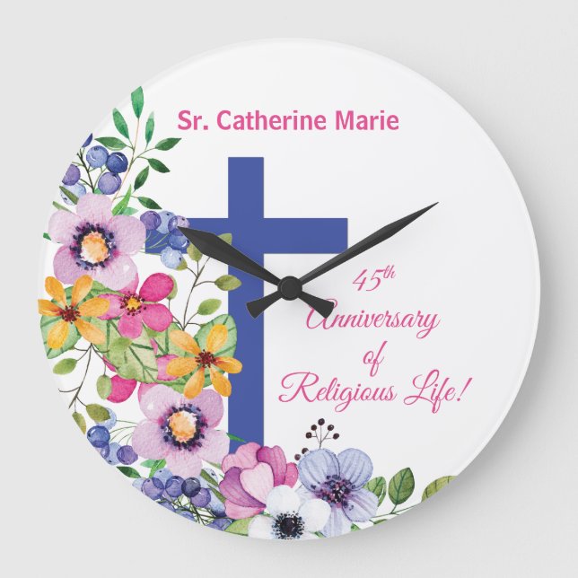 Personalize, 45th Anniversary Nun Religious Life Large Clock (Front)