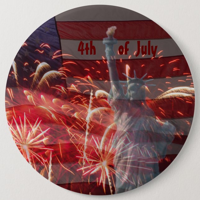 Personalize 4th of July Independence Day 6 Inch Round Button (Front)