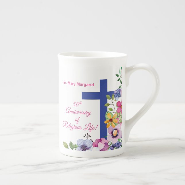 Personalize, 50th Anniversary Nun Religious Life Bone China Mug (Right)
