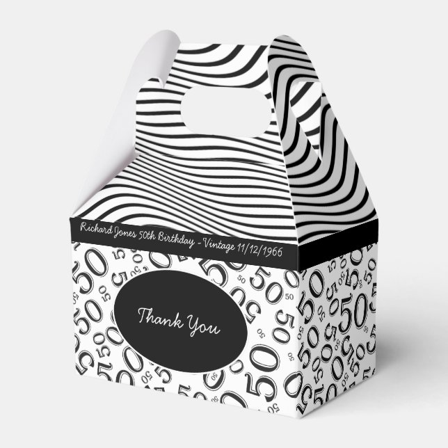 Personalize:  50th Birthday Black and White Theme Favor Box (Front Side)