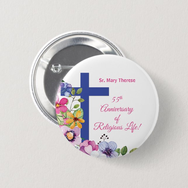 Personalize, 55th Anniversary Nun Religious Life 2 Inch Round Button (Front & Back)