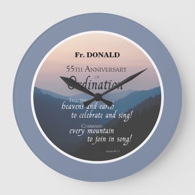 Personalize 55th Anniversary Ordination Congrats Large Clock (Front)
