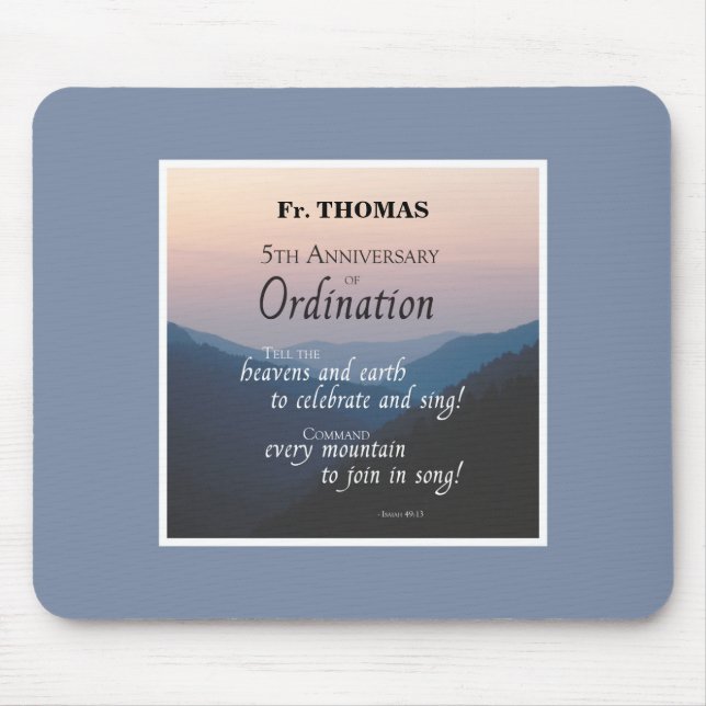Personalize 5th Anniversary of Ordination Congrats Mouse Pad (Front)