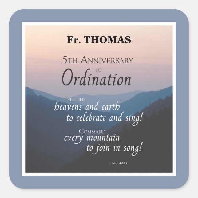 Personalize 5th Anniversary of Ordination Congrats Square Sticker (Front)