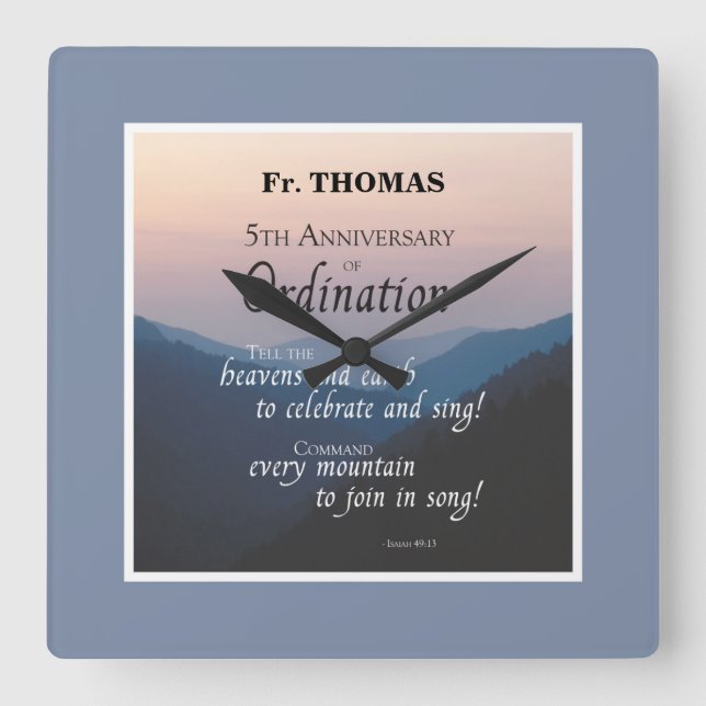 Personalize 5th Anniversary of Ordination Congrats Square Wall Clock (Front)