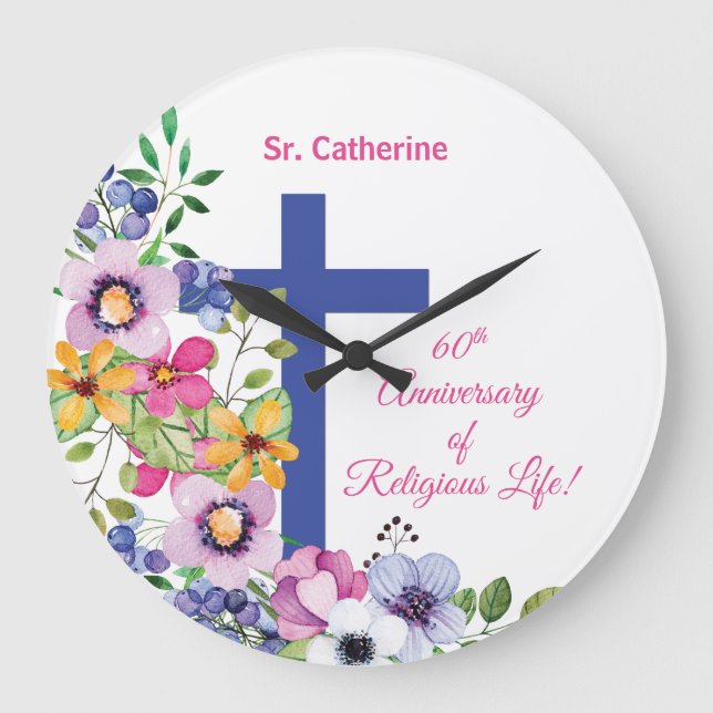 Personalize, 60th Anniversary Nun Religious Life Large Clock (Front)