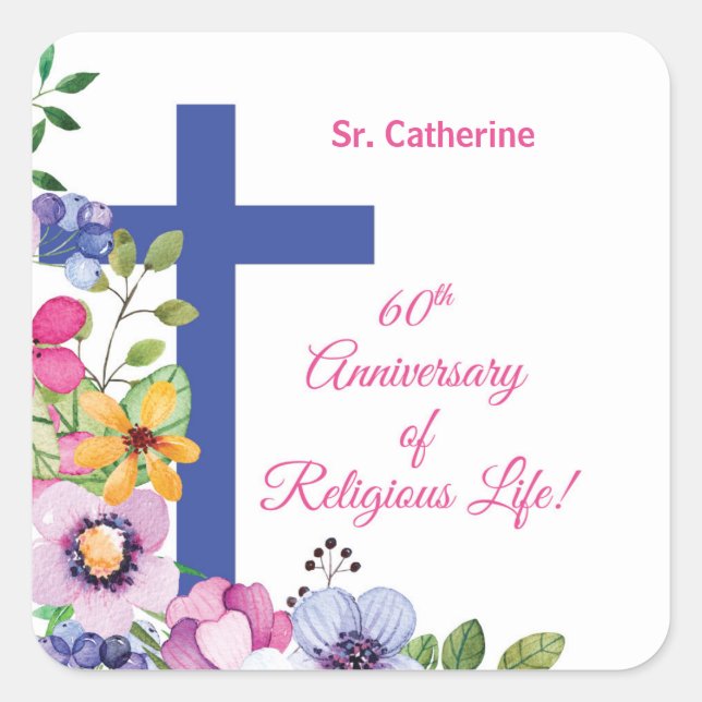 Personalize, 60th Anniversary Nun Religious Life Square Sticker (Front)