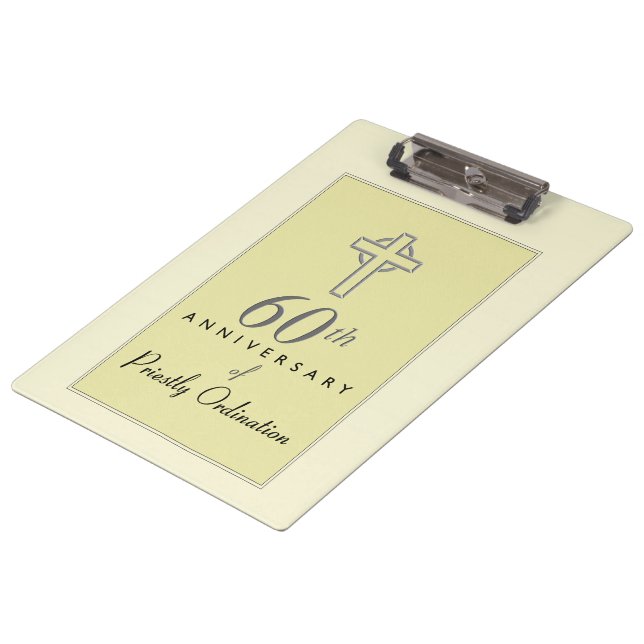 Personalize, 60th Anniversary of Priest Embossed Clipboard (Angled)