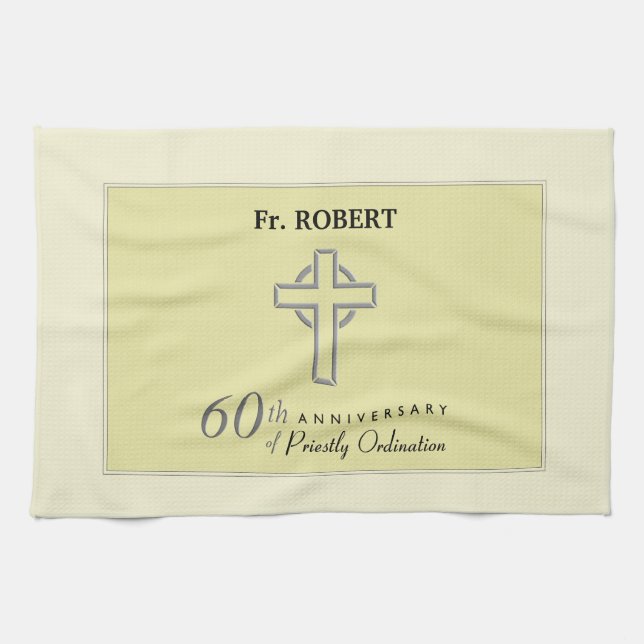 Personalize, 60th Anniversary of Priest Embossed Kitchen Towel (Horizontal)