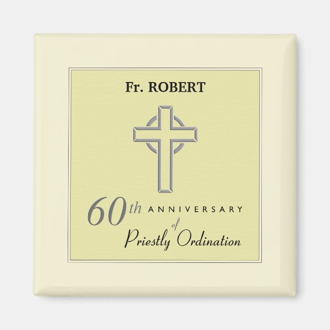 Personalize, 60th Anniversary of Priest Embossed Magnet (Front)