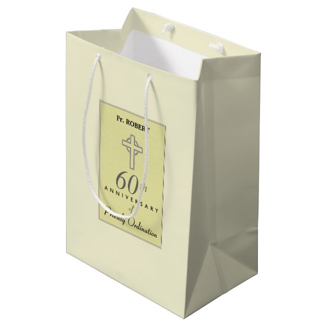 Personalize, 60th Anniversary of Priest Embossed Medium Gift Bag (Front Angled)