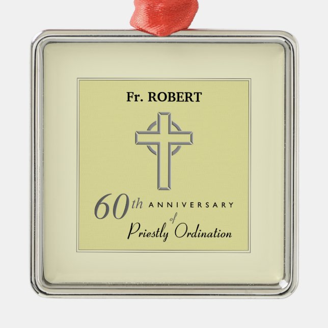 Personalize, 60th Anniversary of Priest Embossed Metal Ornament (Front)