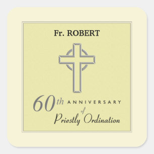 Personalize, 60th Anniversary of Priest Embossed Square Sticker