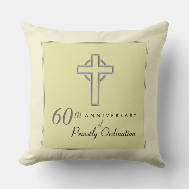 Personalize, 60th Anniversary of Priest Embossed Throw Pillow (Front)