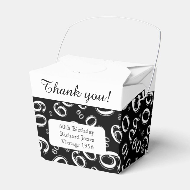 Personalize: 60th Birthday Party Black/White Favor Box (Front Side)