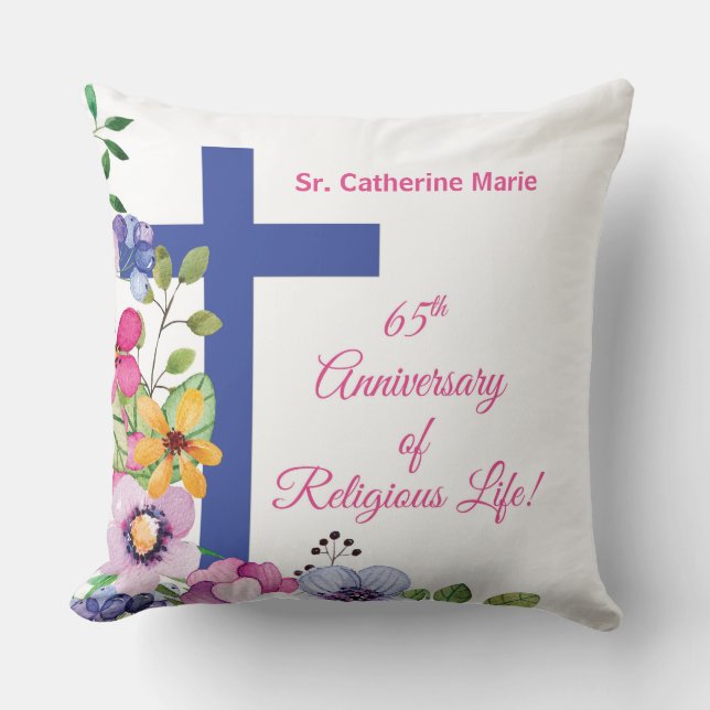 Personalize, 65th Anniversary Nun Religious Life Throw Pillow (Front)