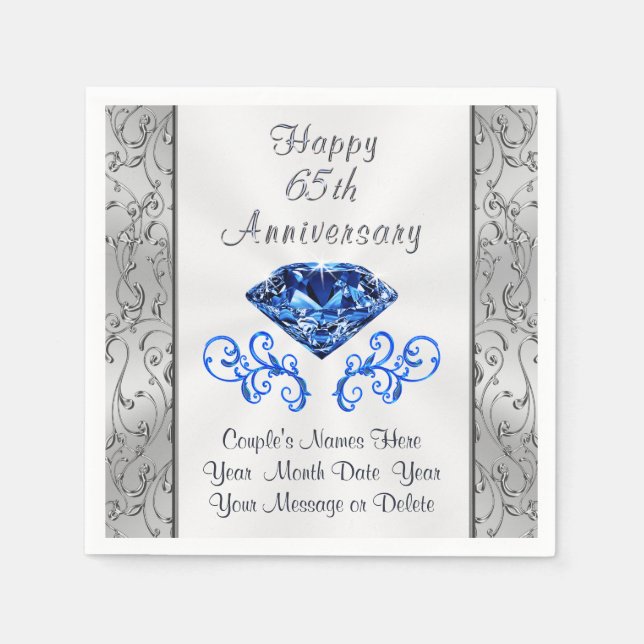 Personalize 65th Wedding Anniversary Party Napkins (Front)