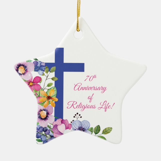 Personalize, 70th Anniversary Nun Religious Life Ceramic Ornament (Front)